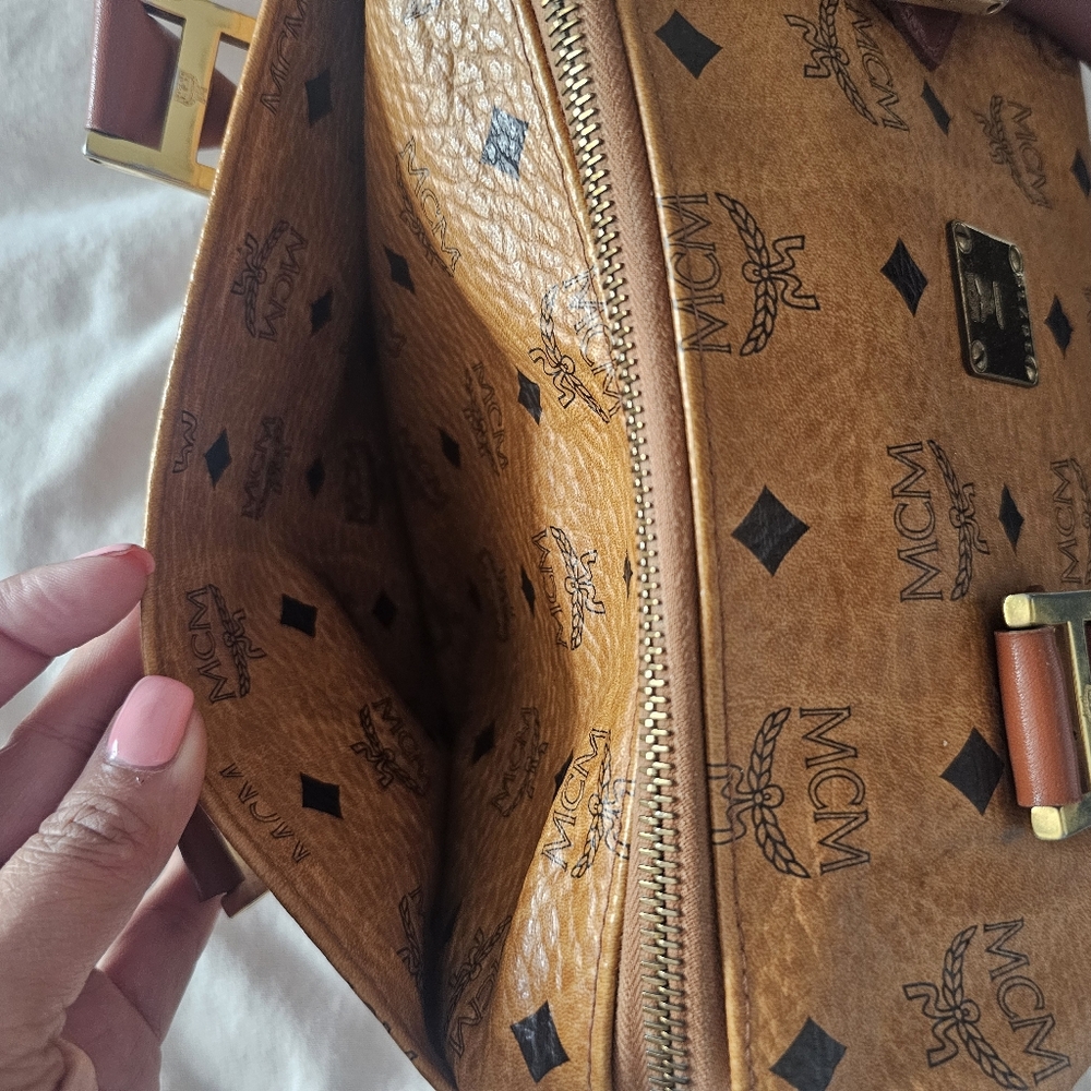 MCM Visetos Cognac Monogram Boston Bag - Picture 11 of 13